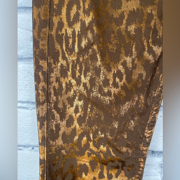 7 For All Mankind Metallic Gold & Brown Animal Print Leopard Skinny Jeans size 6 - Picture 15 of 16